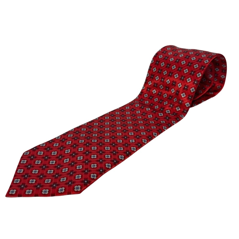 Brioni Necktie Red Geometric Silk Hand Made in Italy Luxury Tie 59x3.5"